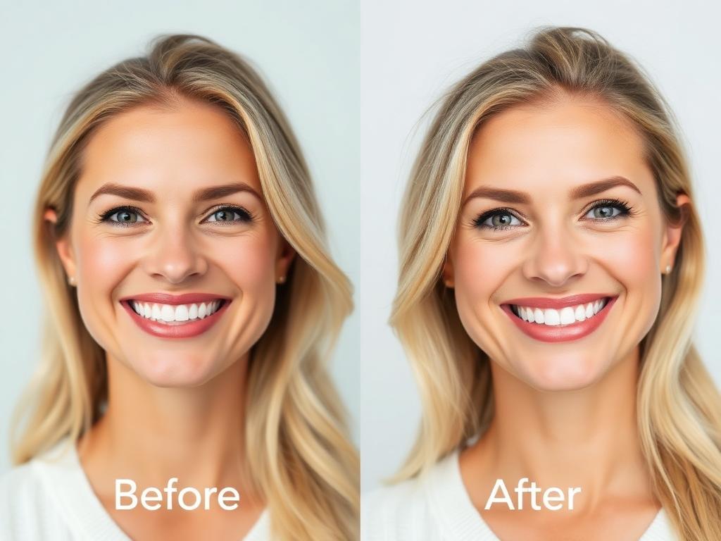 Antes e depois do sorriso de uma paciente mulher